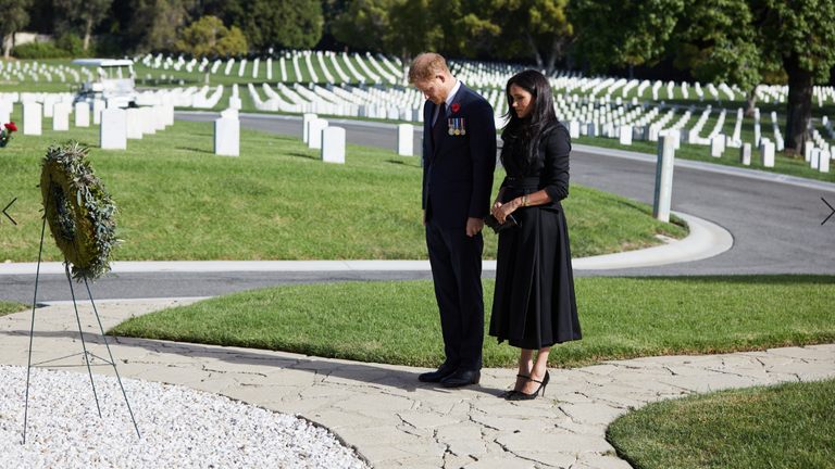 At the Los Angeles National Cemetery over the weekend , Harry and Meghan lay wreath on Remembrance